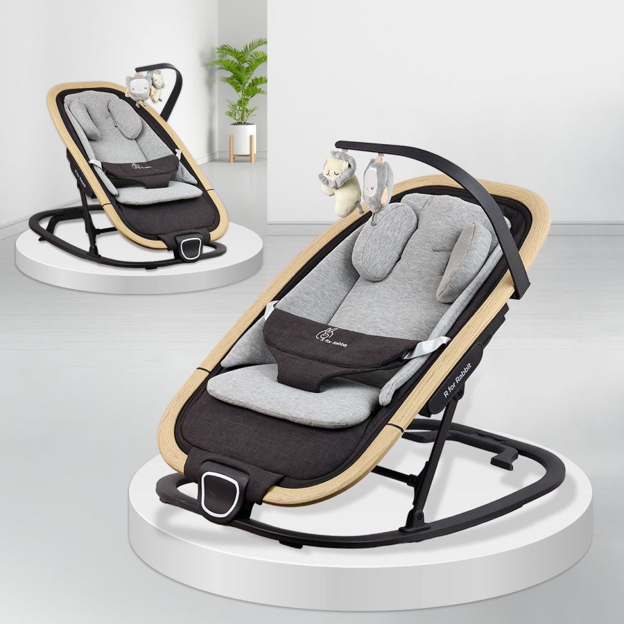 Rock N Nap Bliss – Lightweight Baby Sleeper & Rocker Soft, Safe & Travel-Friendly - Grey Black