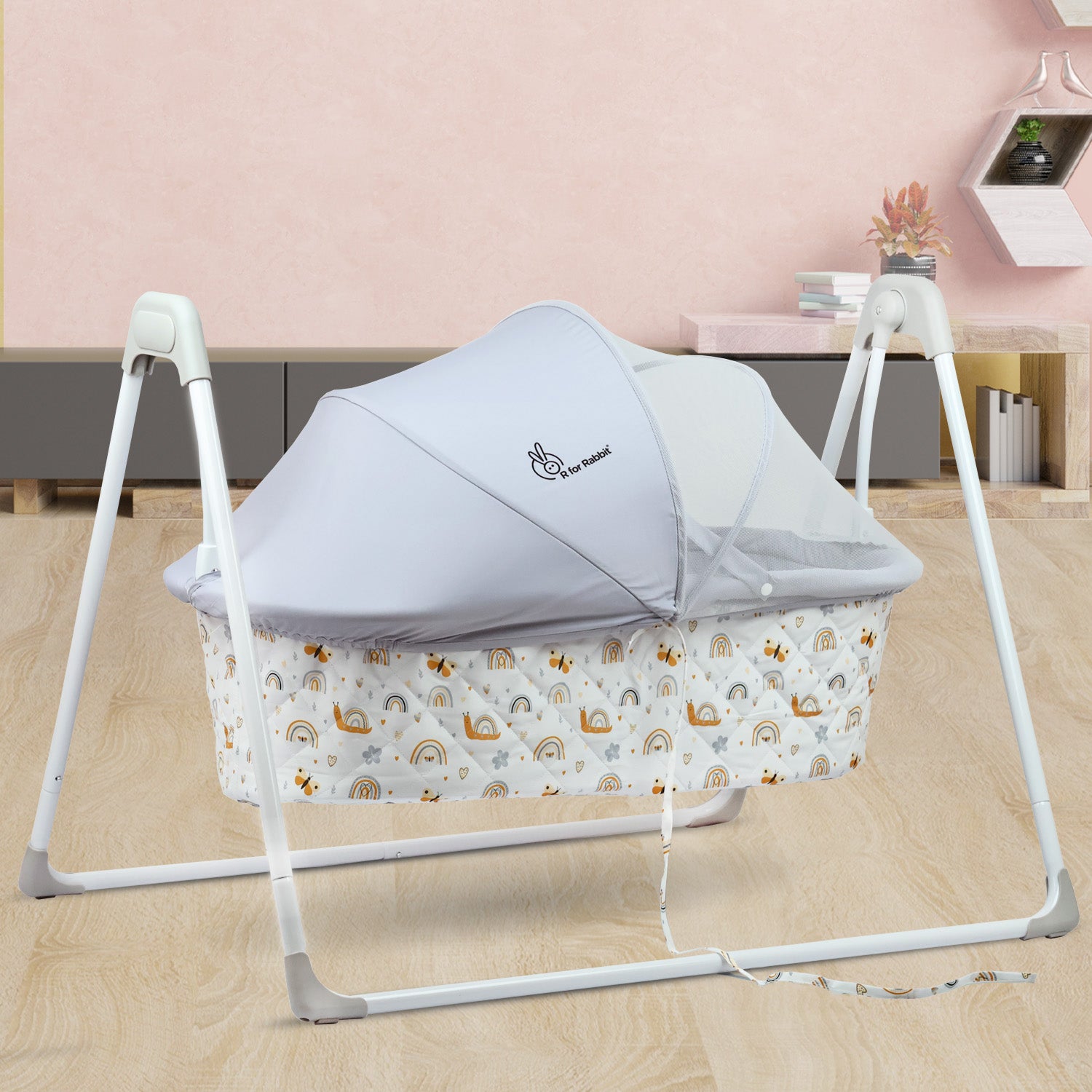 Lullabies Manual Baby Cradle Safe & Comfortable Baby Bed - Grey Multi