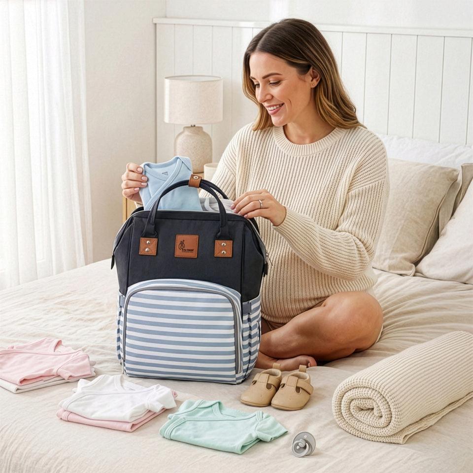 Caramello Regal Diaper Bag With Personalized Name Tag - Grey Stripes