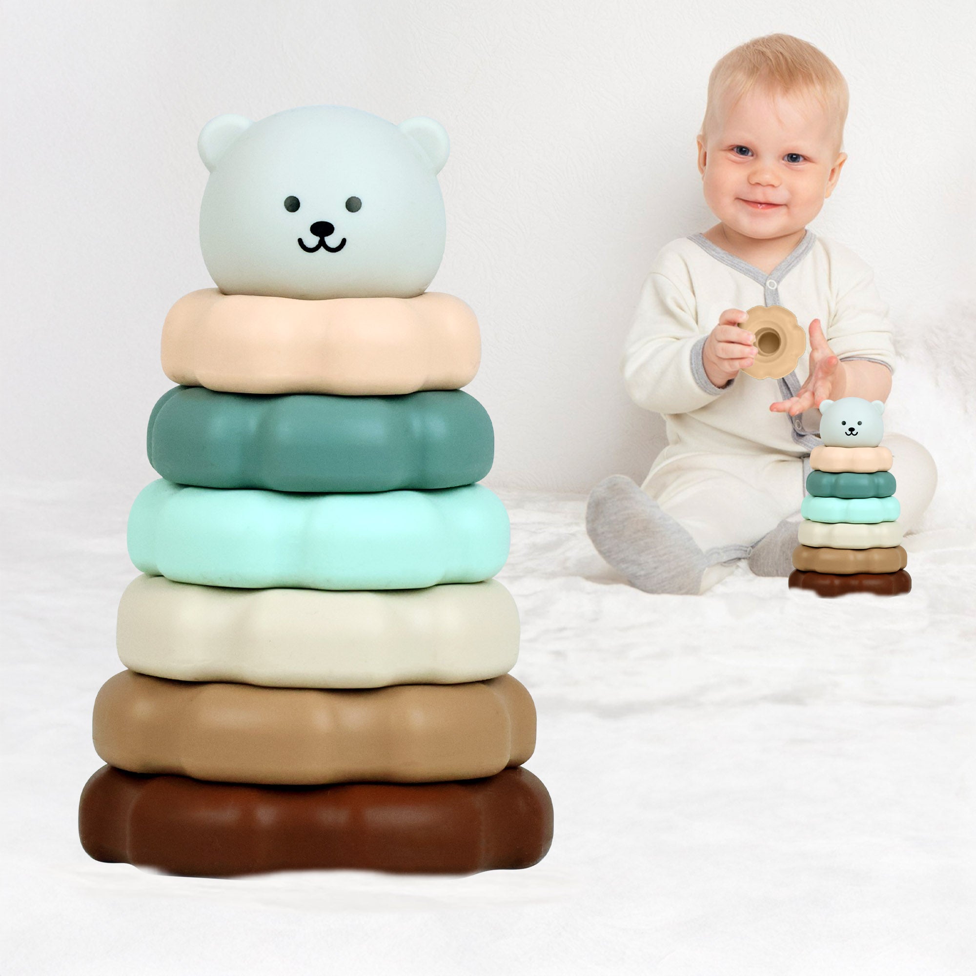 Orapple Teddy Stacker - Fun & Safe Educational Stacking Toy for Babies - Grey Teddy