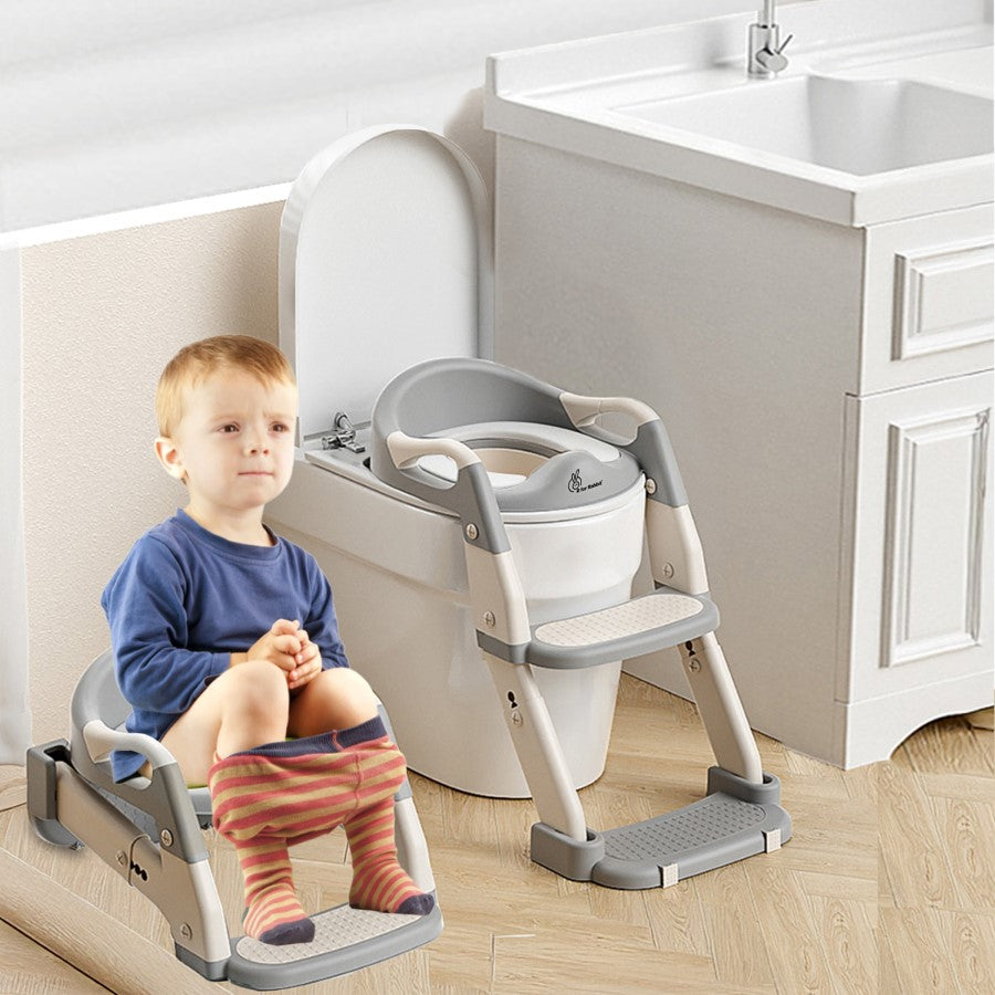 Hilltop Trainer 2-In-1 Step Stool And Potty Seat For Kids With Adjustable Height - Grey White