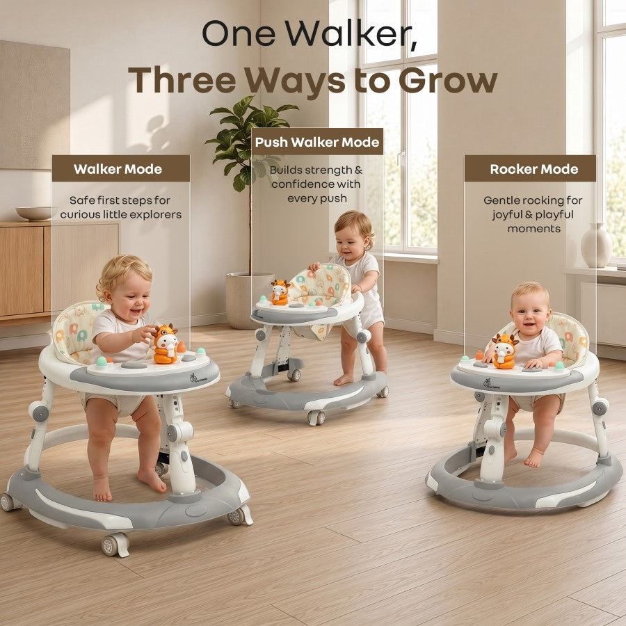 Little Feet Plus Walker - Detachable Toy Bar With Music & Light - Grey White