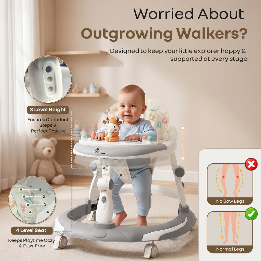 Little Feet Plus Walker - Detachable Toy Bar With Music & Light - Grey White