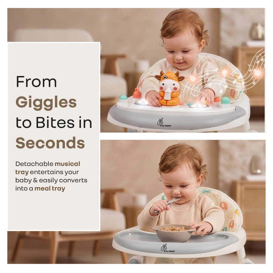 Little Feet Plus Walker - Detachable Toy Bar With Music & Light - Grey White