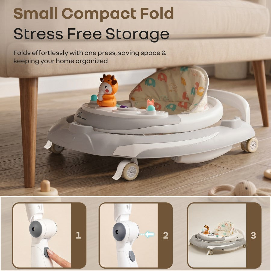 Little Feet Plus Walker - Detachable Toy Bar With Music & Light - Grey White