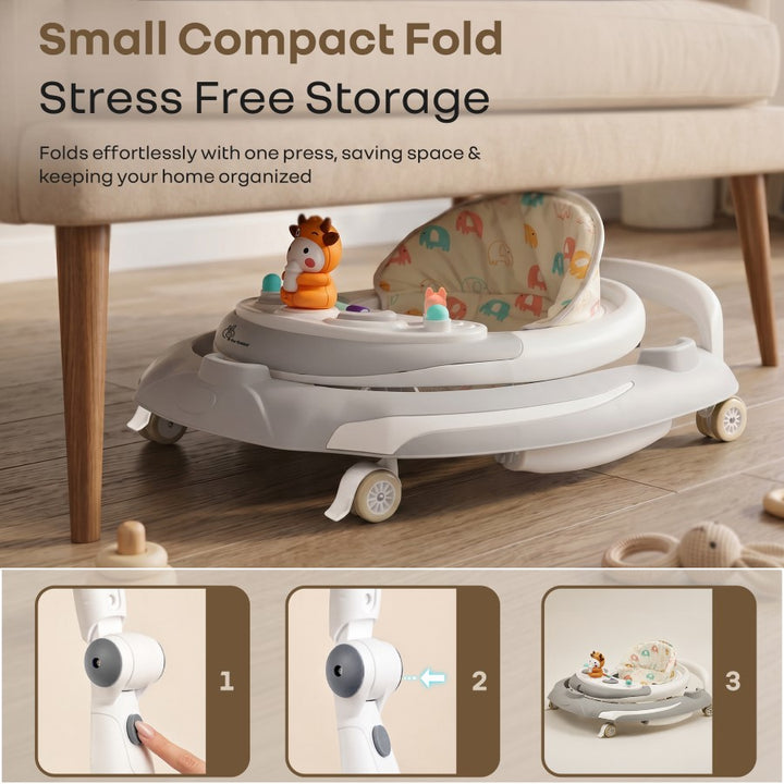 Little Feet Plus Walker - Detachable Toy Bar With Music & Light - Grey White