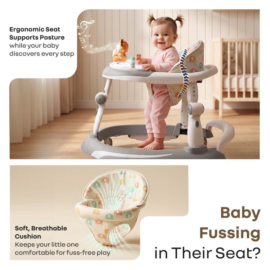 Little Feet Plus Walker - Detachable Toy Bar With Music & Light - Grey White