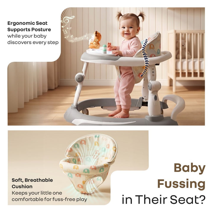Little Feet Plus Walker - Detachable Toy Bar With Music & Light - Grey White