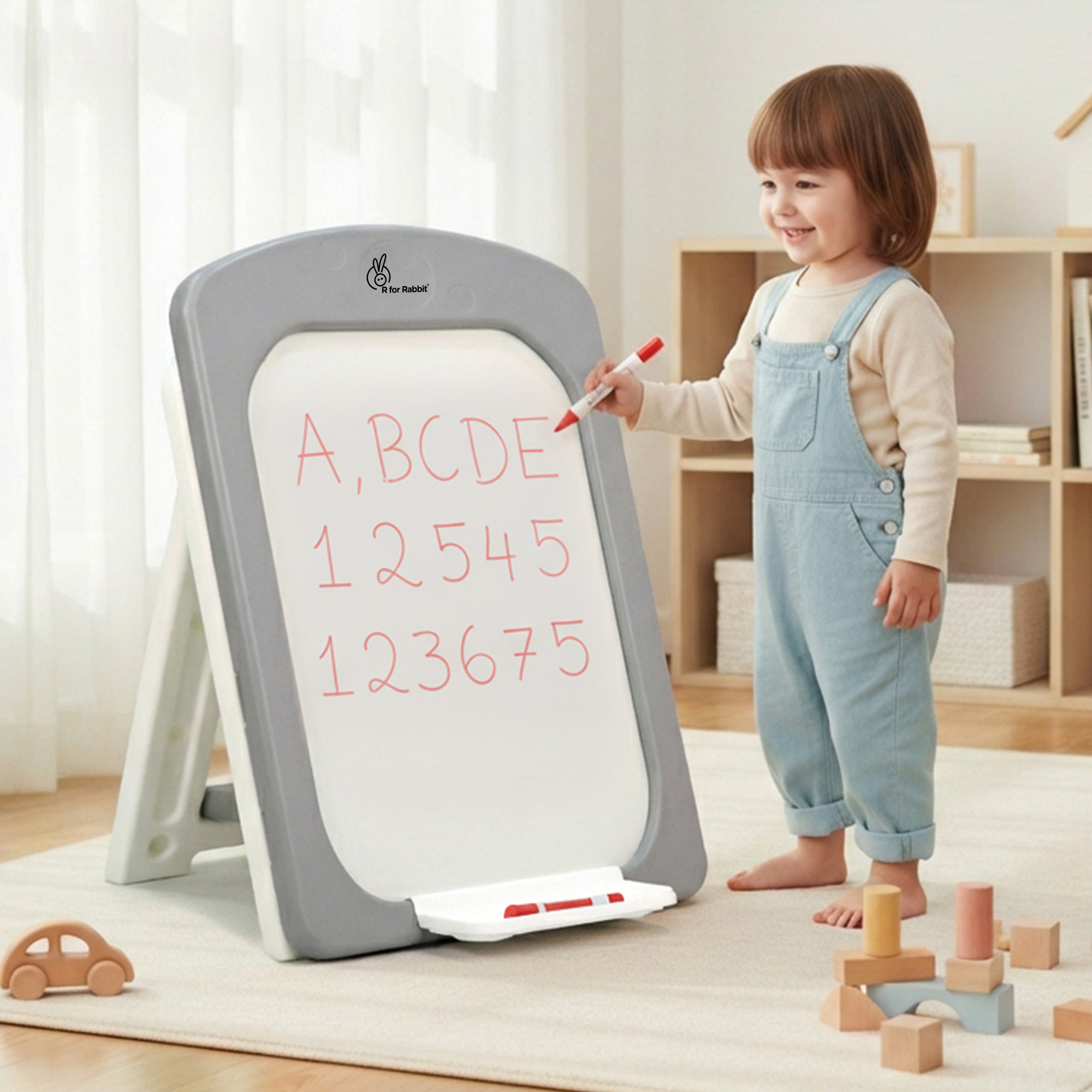 Little Genius Doodle Kids Whiteboard for Drawing & Learning – Foldable BPA Free Board with 7 Height Adjustments, Storage Tray & Stable Frame for Creative Activities (Age 3–7 Years) - Grey White