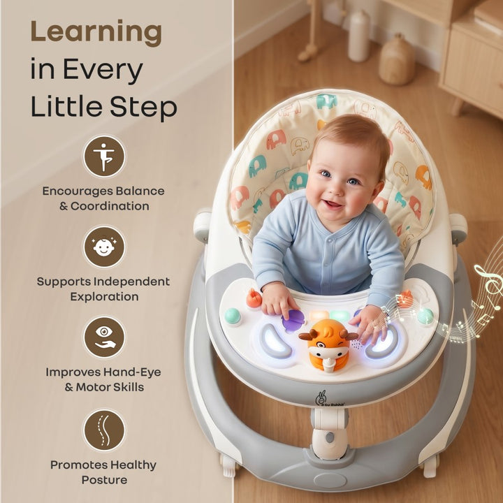 Little Feet Plus Walker - Detachable Toy Bar With Music & Light - Grey White