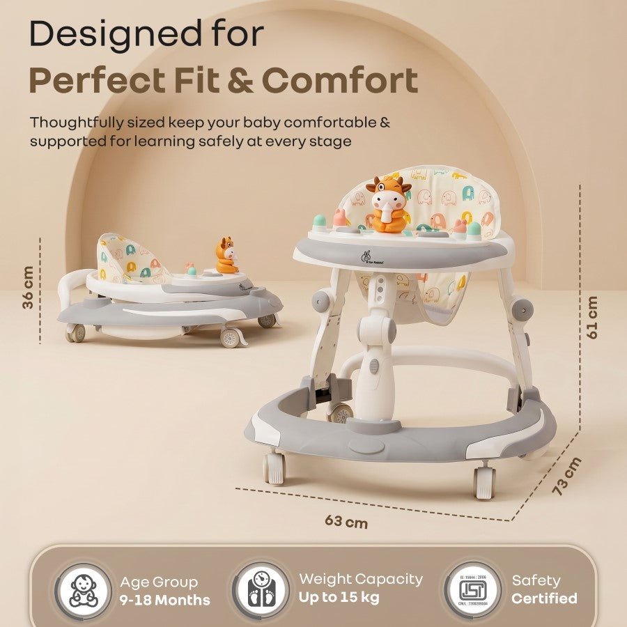 Little Feet Plus Walker - Detachable Toy Bar With Music & Light - Grey White