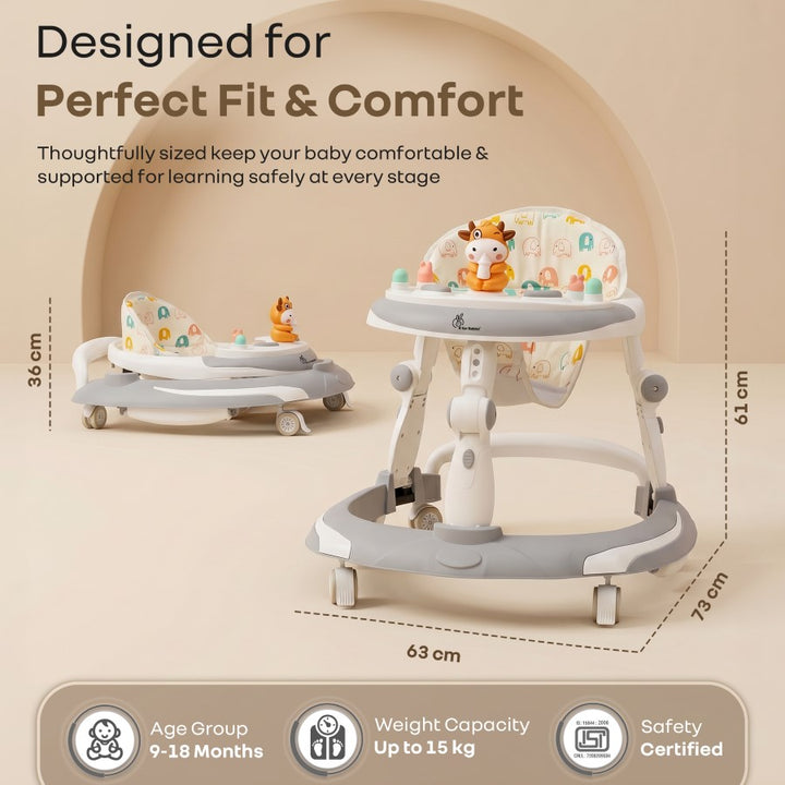 Little Feet Plus Walker - Detachable Toy Bar With Music & Light - Grey White