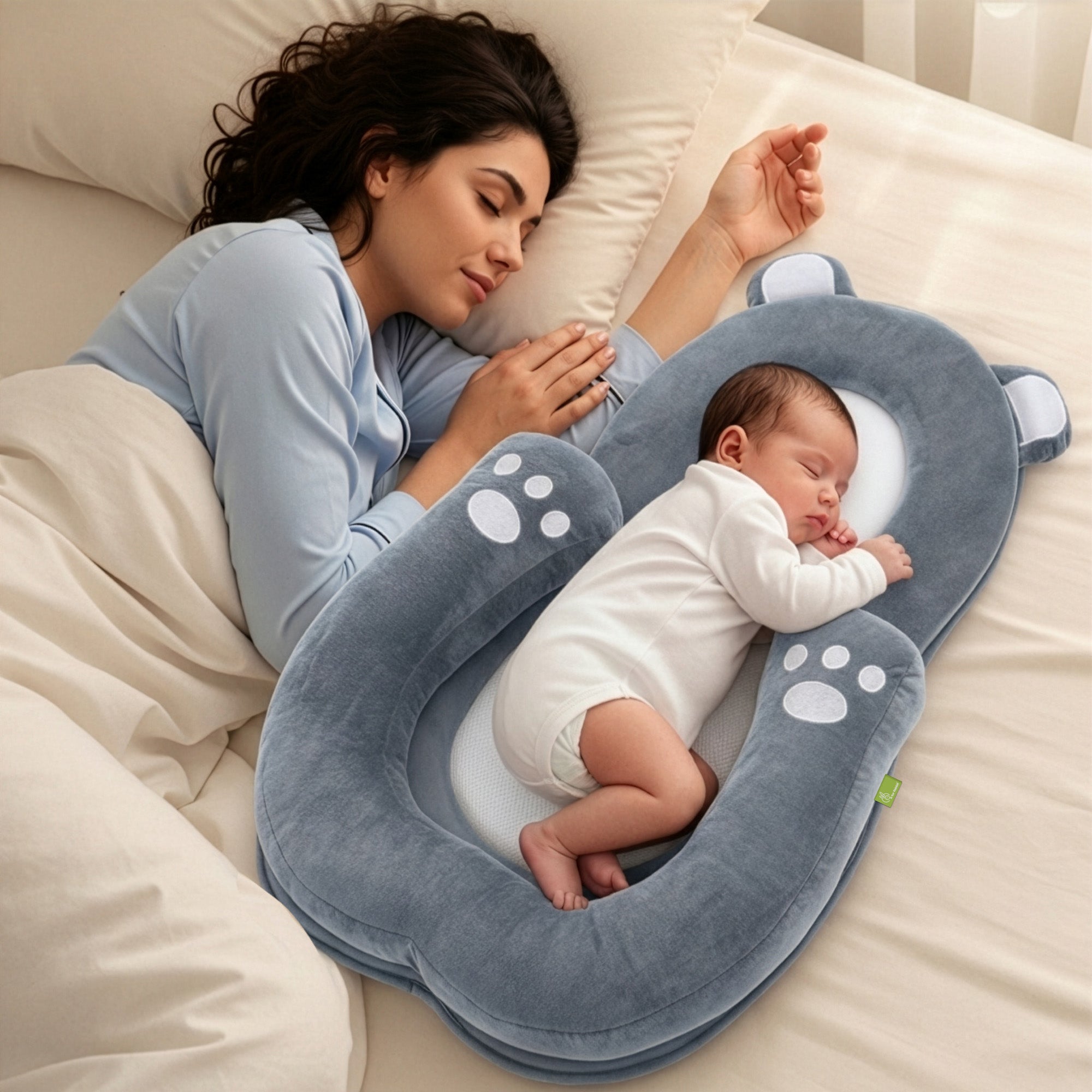 Snuggy Teddy Baby Lounger Nest - 4 in 1 Multipurpose Baby Bedding with Head Support Pillow, Plush Fabric, U-Shaped Cushion Design & Travel Friendly Baby Nest (0+ Months) - Grey