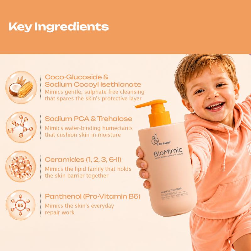 BioMimic Head to Toe Wash 400ml- Gentle Baby Body Wash for Hair and Skin