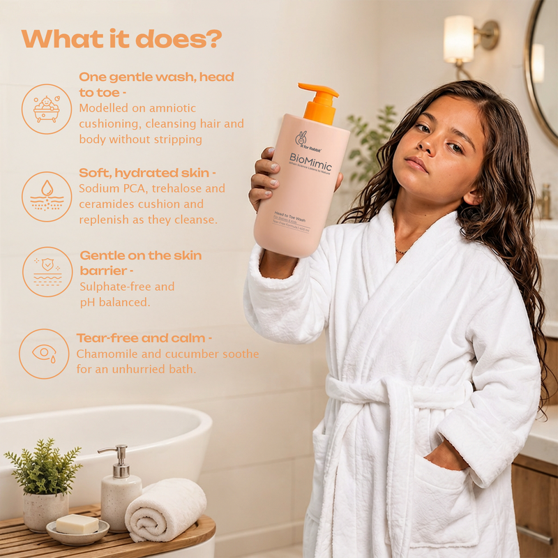 BioMimic Head to Toe Wash 400ml- Gentle Baby Body Wash for Hair and Skin
