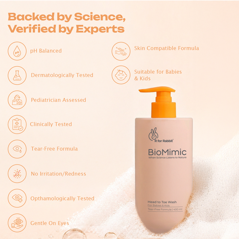 BioMimic Head to Toe Wash 400ml- Gentle Baby Body Wash for Hair and Skin