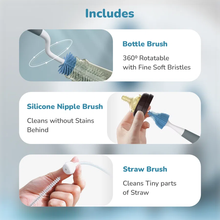 Hygo Care Teddy Baby Bottle Cleaner Brush Set With Storage Box