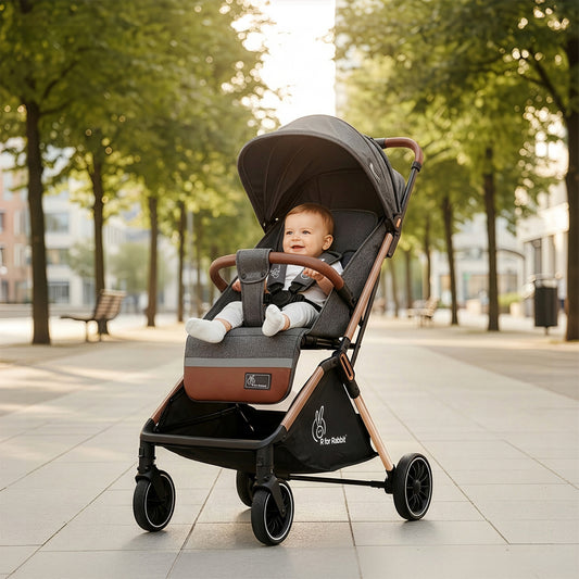 Street Smart Auto Fold Stroller for Kids Safety Certified, Travel Friendly, Breathable Mesh, 360 Degree Rotation, 0-3 Yrs - Ash Grey