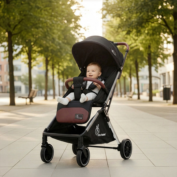 Street Smart Auto Fold Stroller for Kids With Personalized Name Plate - Pure Black