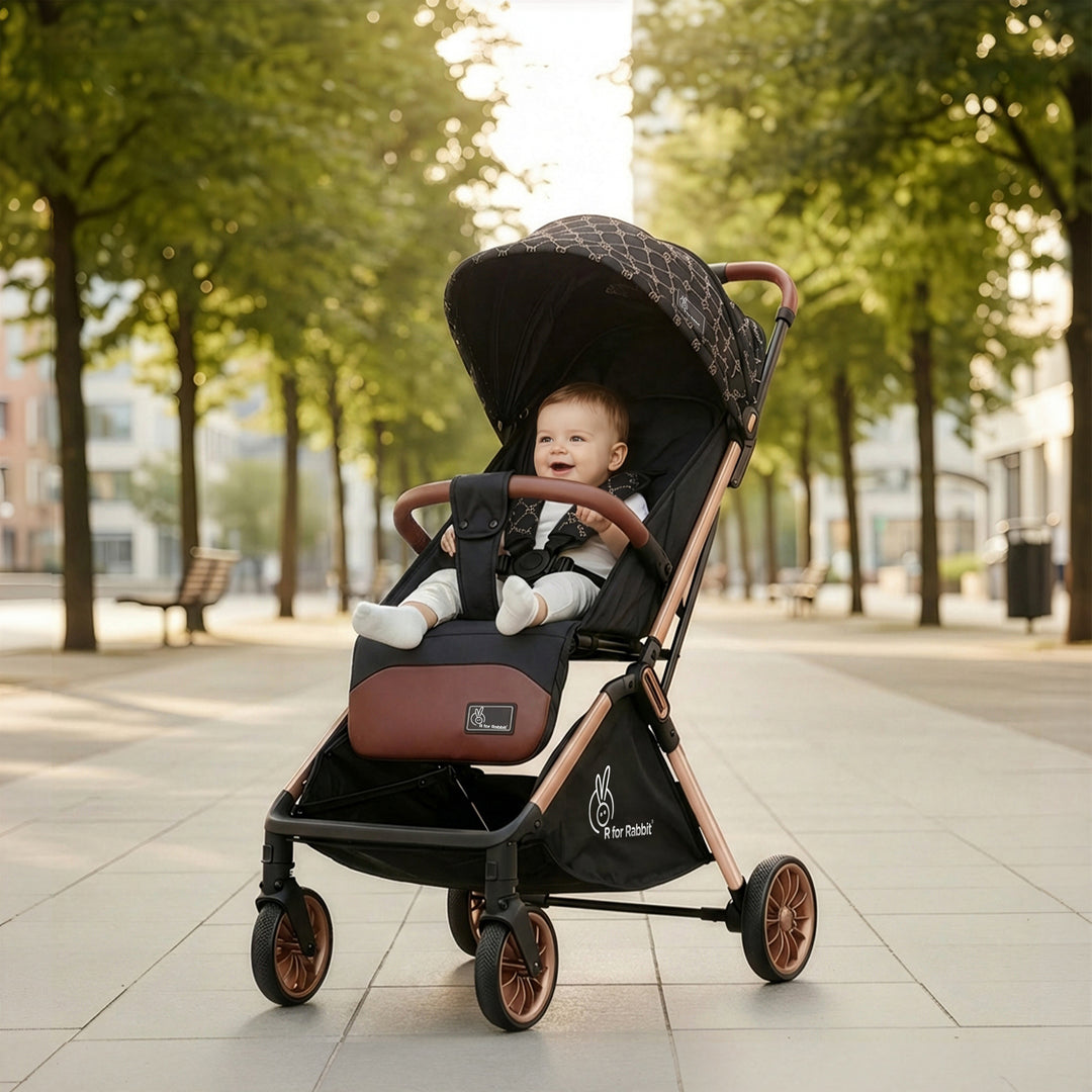 Street Smart Auto Fold Stroller for Kids With Personalized Name Plate - Gold Black