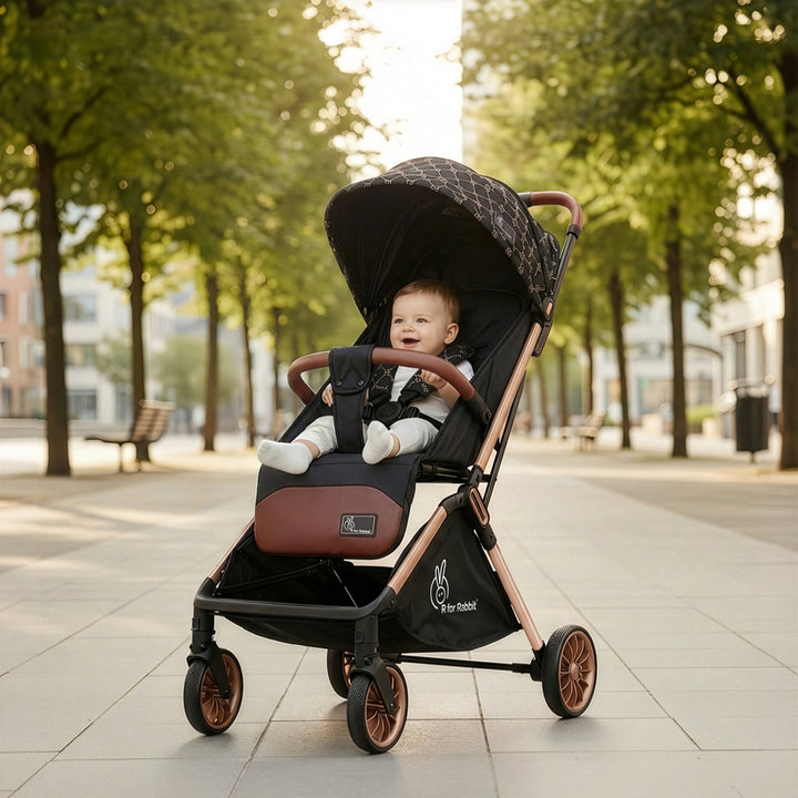 Street Smart Auto Fold Stroller for Kids With Personalized Name Plate - Gold Black