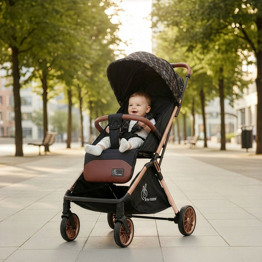 Street Smart Auto Fold Stroller for Kids With Personalized Name Plate - Gold Black