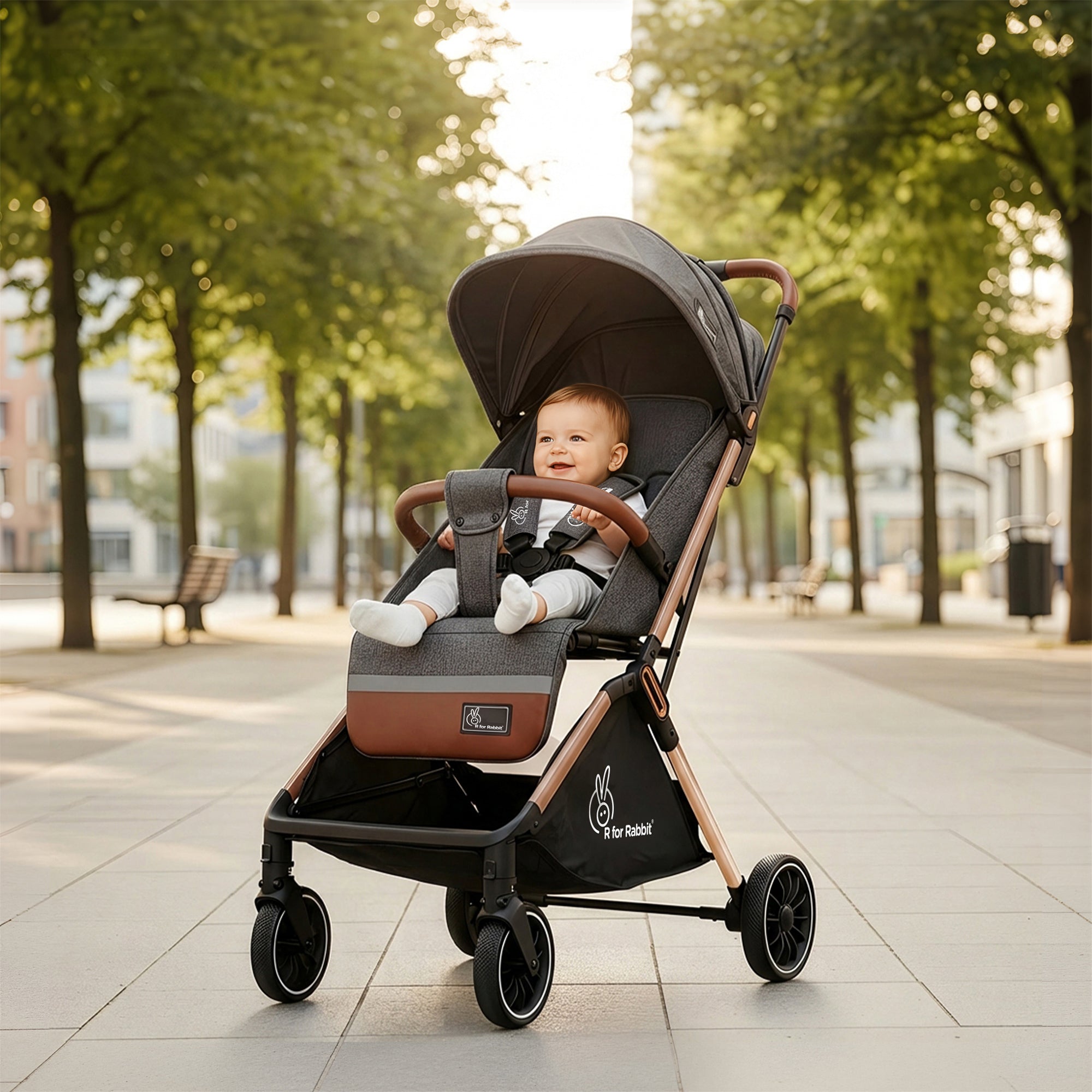 Street Smart Auto Fold Stroller for Kids With Personalized Name Plate - Ash Grey
