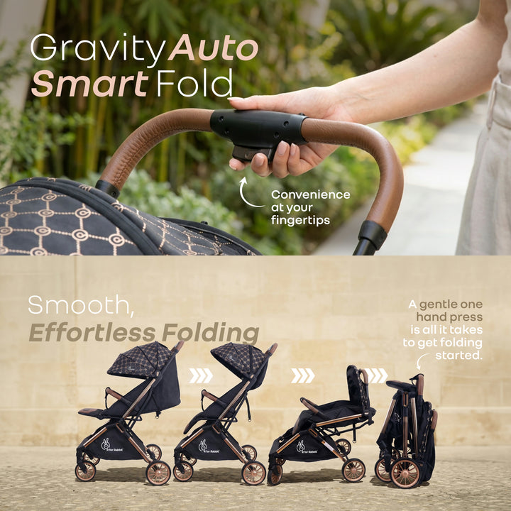 Street Smart Auto Fold Stroller for Kids With Personalized Name Plate - Gold Black