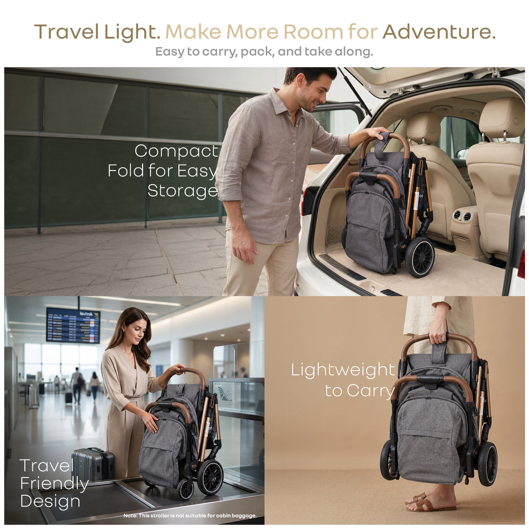 Street Smart Auto Fold Stroller for Kids With Personalized Name Plate - Ash Grey