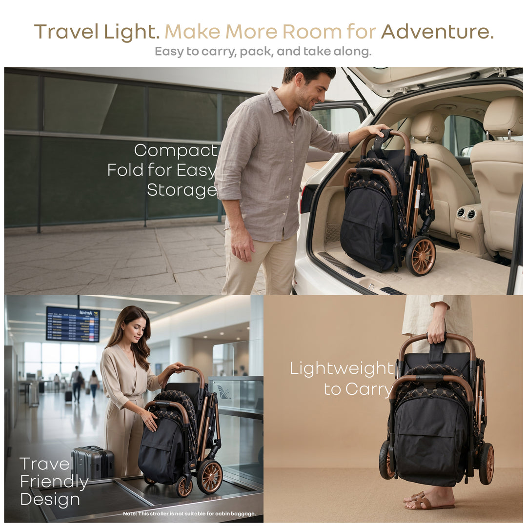 Street Smart Auto Fold Stroller for Kids With Personalized Name Plate - Gold Black