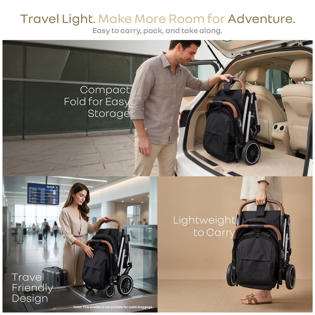 Street Smart Auto Fold Stroller for Kids With Personalized Name Plate - Pure Black