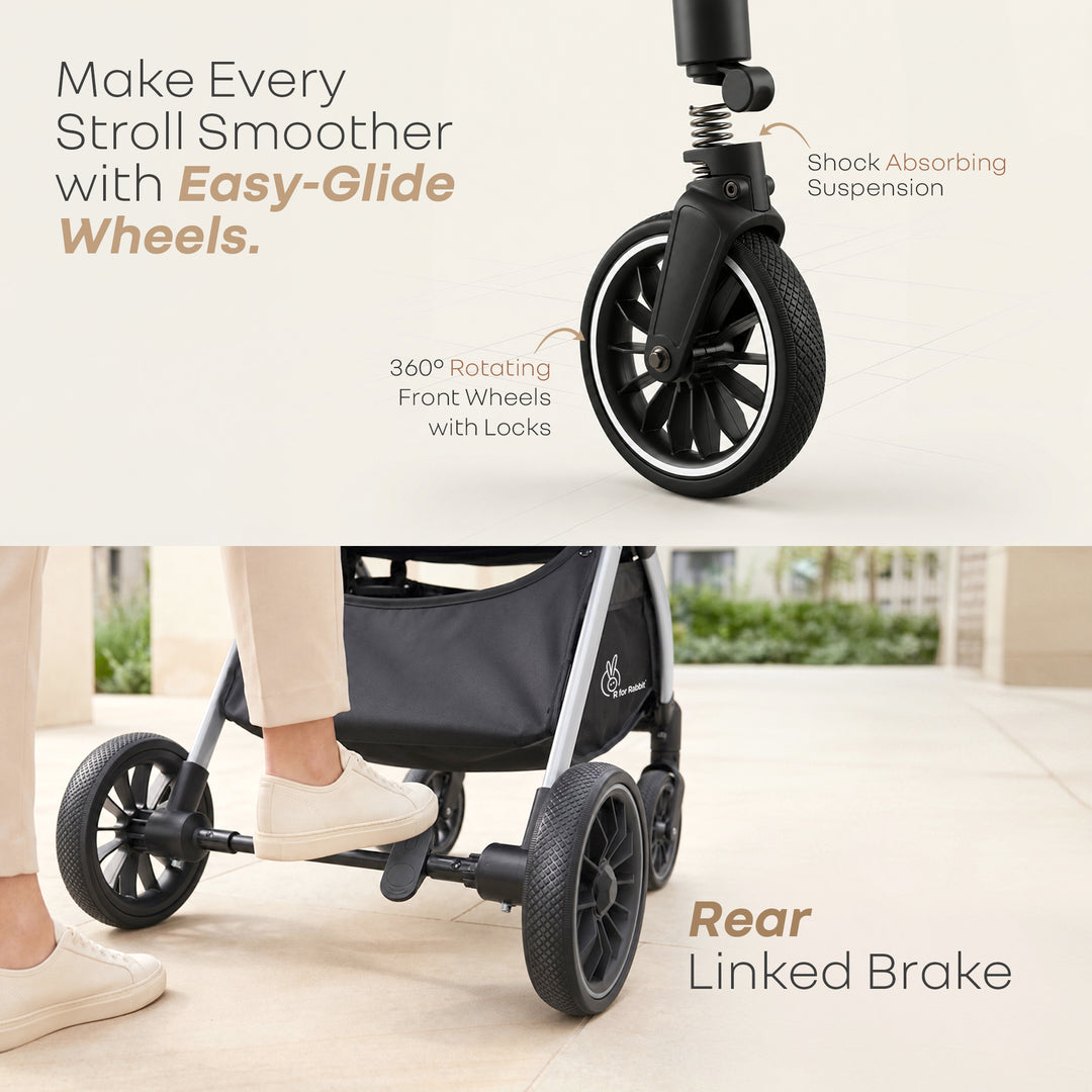 Street Smart Auto Fold Stroller for Kids With Personalized Name Plate - Pure Black