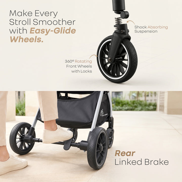 Street Smart Auto Fold Stroller for Kids With Personalized Name Plate - Pure Black
