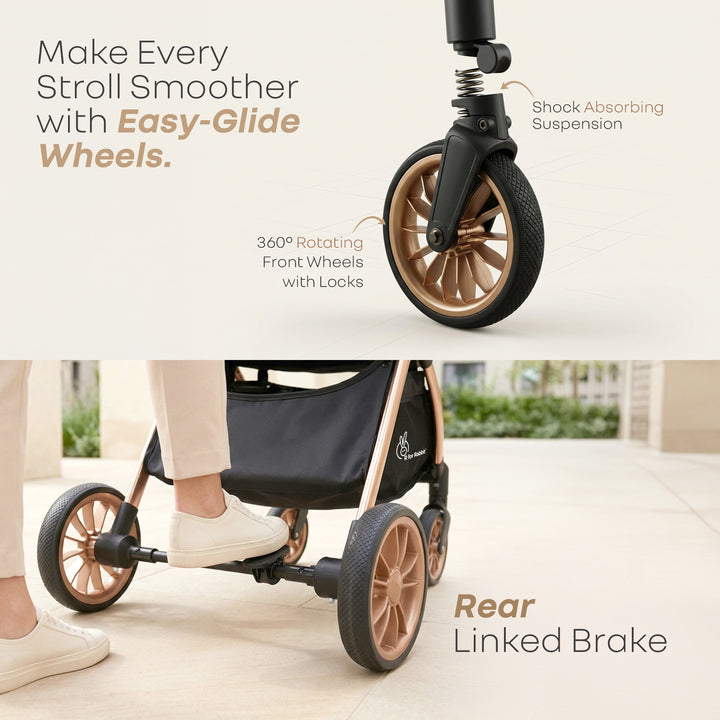 Street Smart Auto Fold Stroller for Kids With Personalized Name Plate - Gold Black