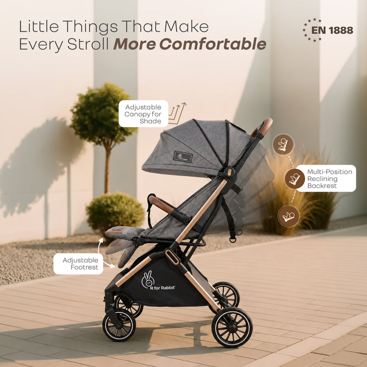 Street Smart Auto Fold Stroller for Kids With Personalized Name Plate - Ash Grey