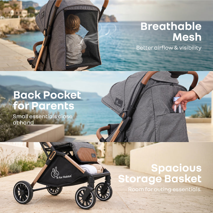Street Smart Auto Fold Stroller for Kids With Personalized Name Plate - Ash Grey