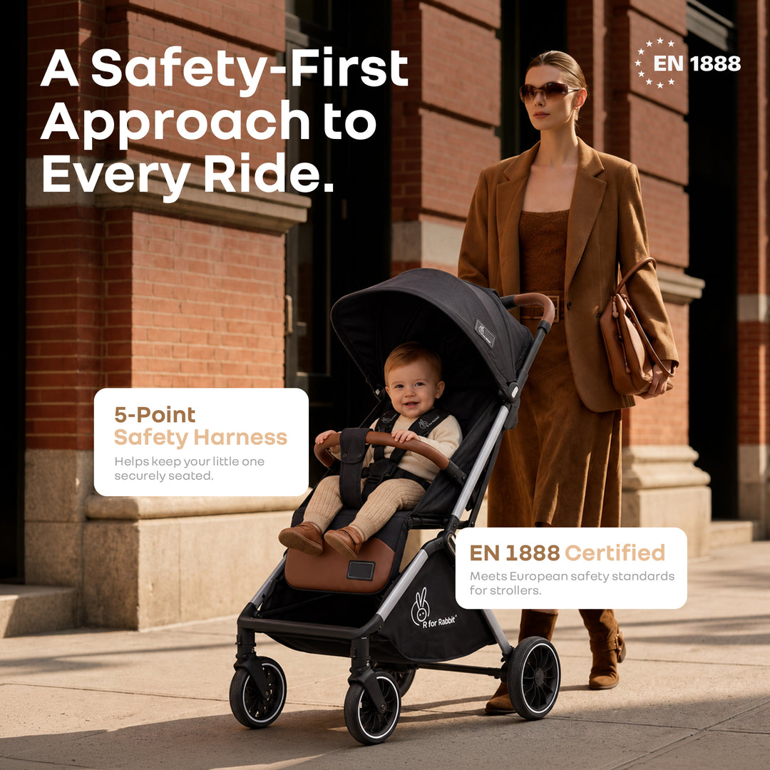 Street Smart Auto Fold Stroller for Kids With Personalized Name Plate - Pure Black