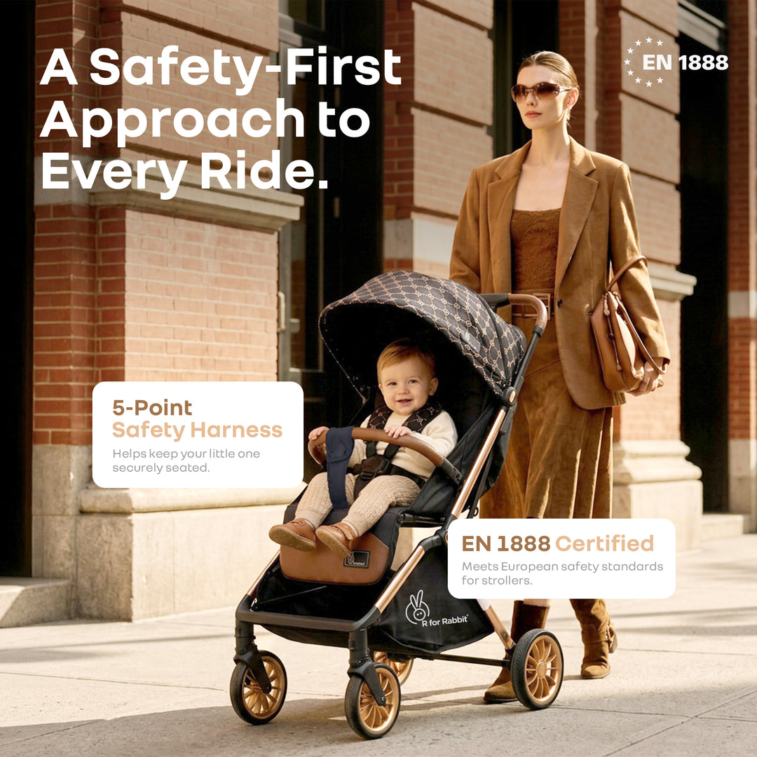 Street Smart Auto Fold Stroller for Kids With Personalized Name Plate - Gold Black