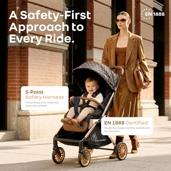 Street Smart Auto Fold Stroller for Kids With Personalized Name Plate - Gold Black