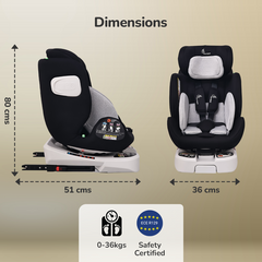 Jack N Jill ISOFIX Plus Car Seat for kids 0-12 Years Safety Certified, 360° Rotatable Seat, 5-Point Safety Harness, Adjustable Head Rest