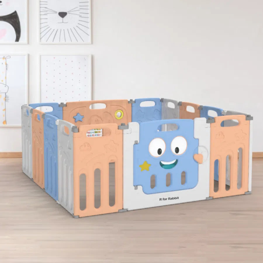 Joyland Playard For Kids 14-Panel Playard, Babies' Play Area, Indoor Setup - Blue Orange