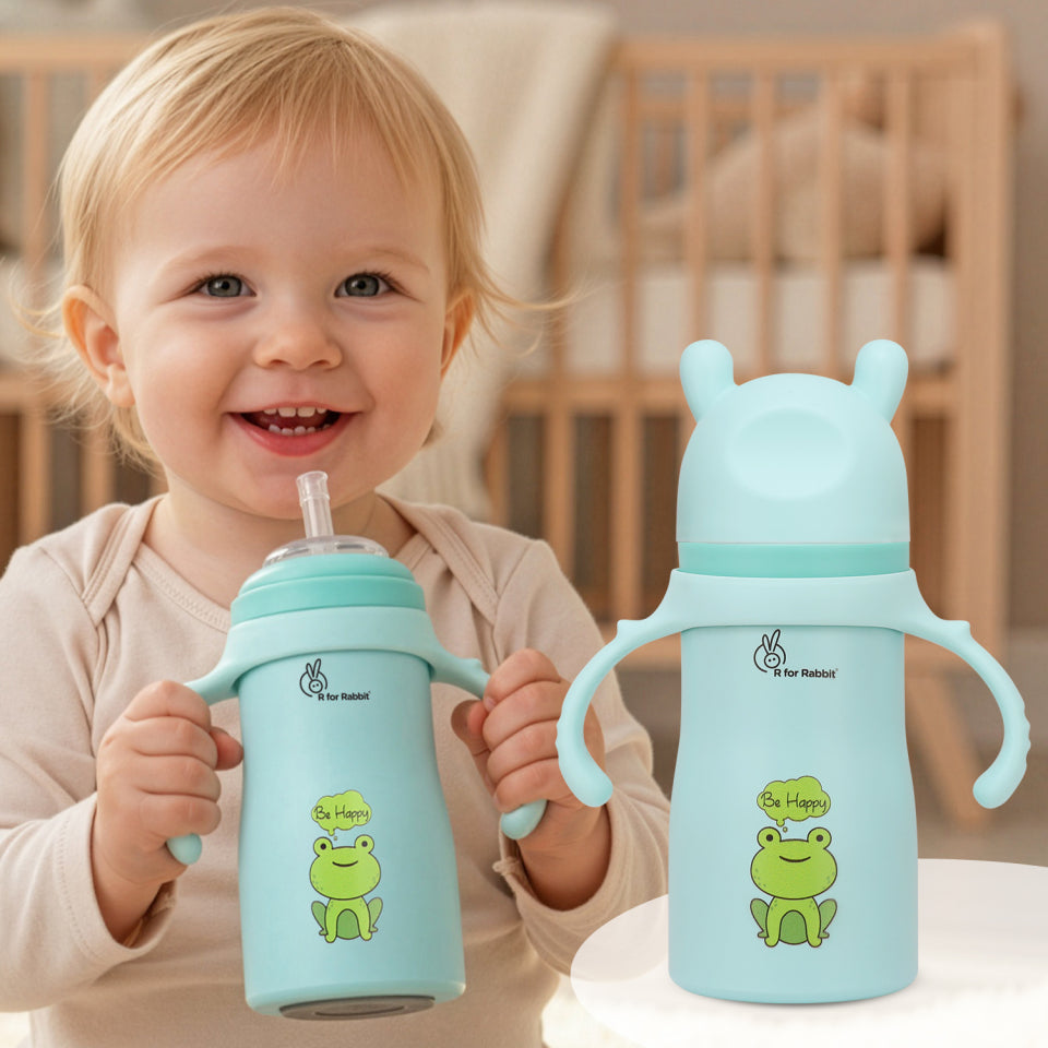 Steebo Tiny Tales 2 in 1 Spout and Straw Sipper Stainless Steel Bottle For Kids 270ml - Lake Blue