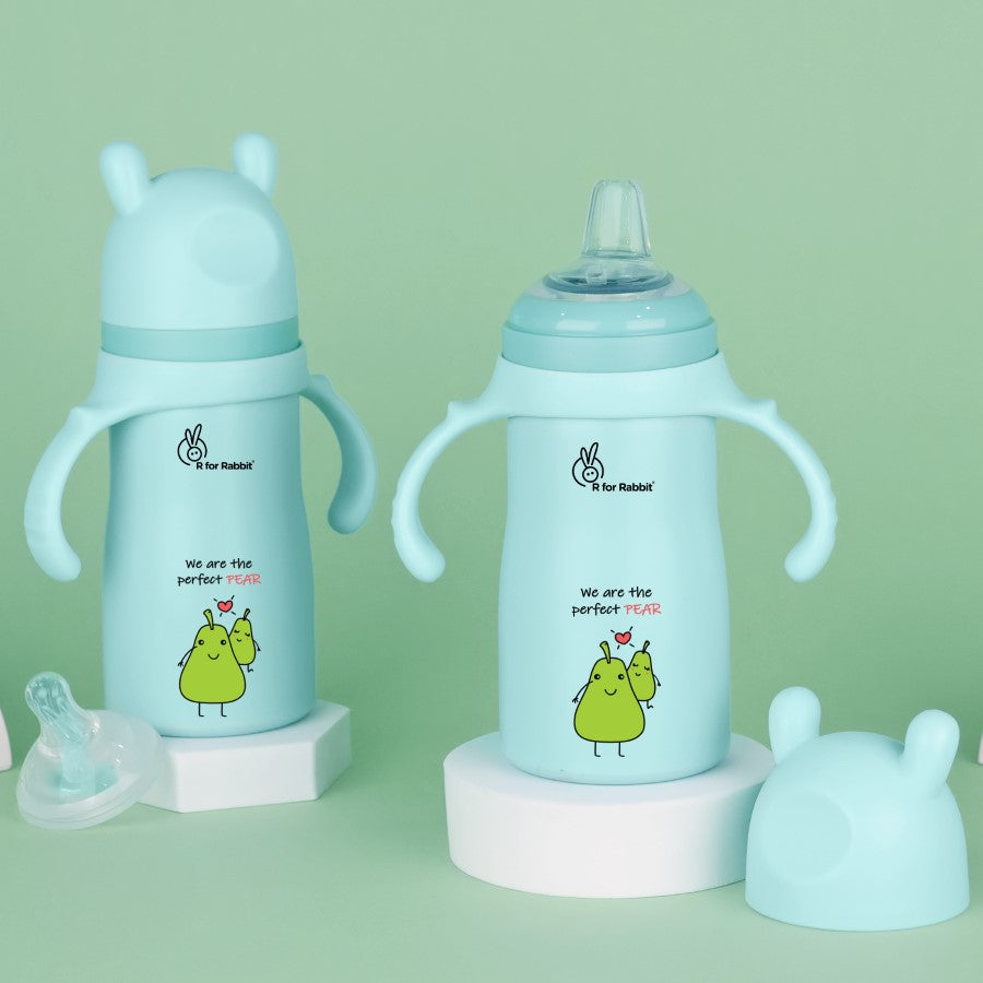 Steebo Fusion Spout Cup SS Bottle 270ml With Personalized Name - Lake Blue