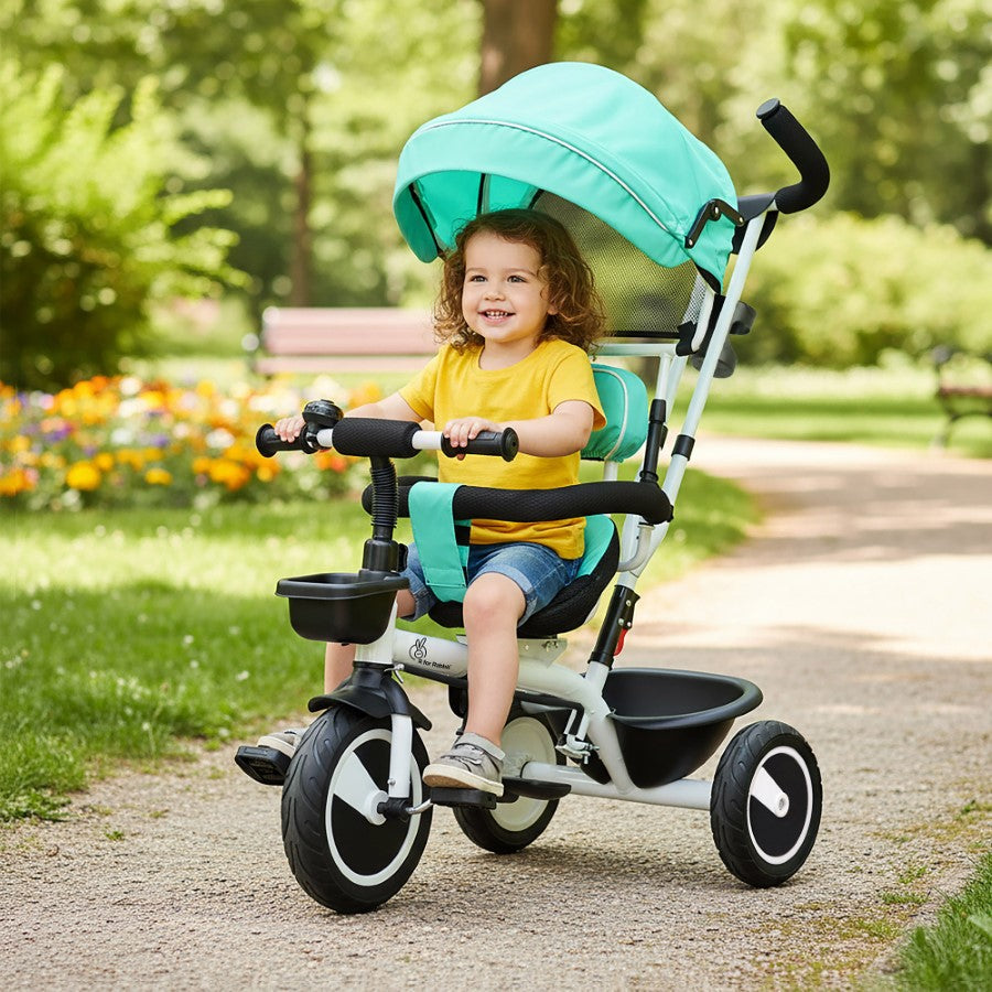 Tiny Toes R40 Plus Baby Tricycle with Canopy, Footrests, Plug-N-Play Wheels & Adjustable Parent Handle (Up to 25 kg) - Lake Blue
