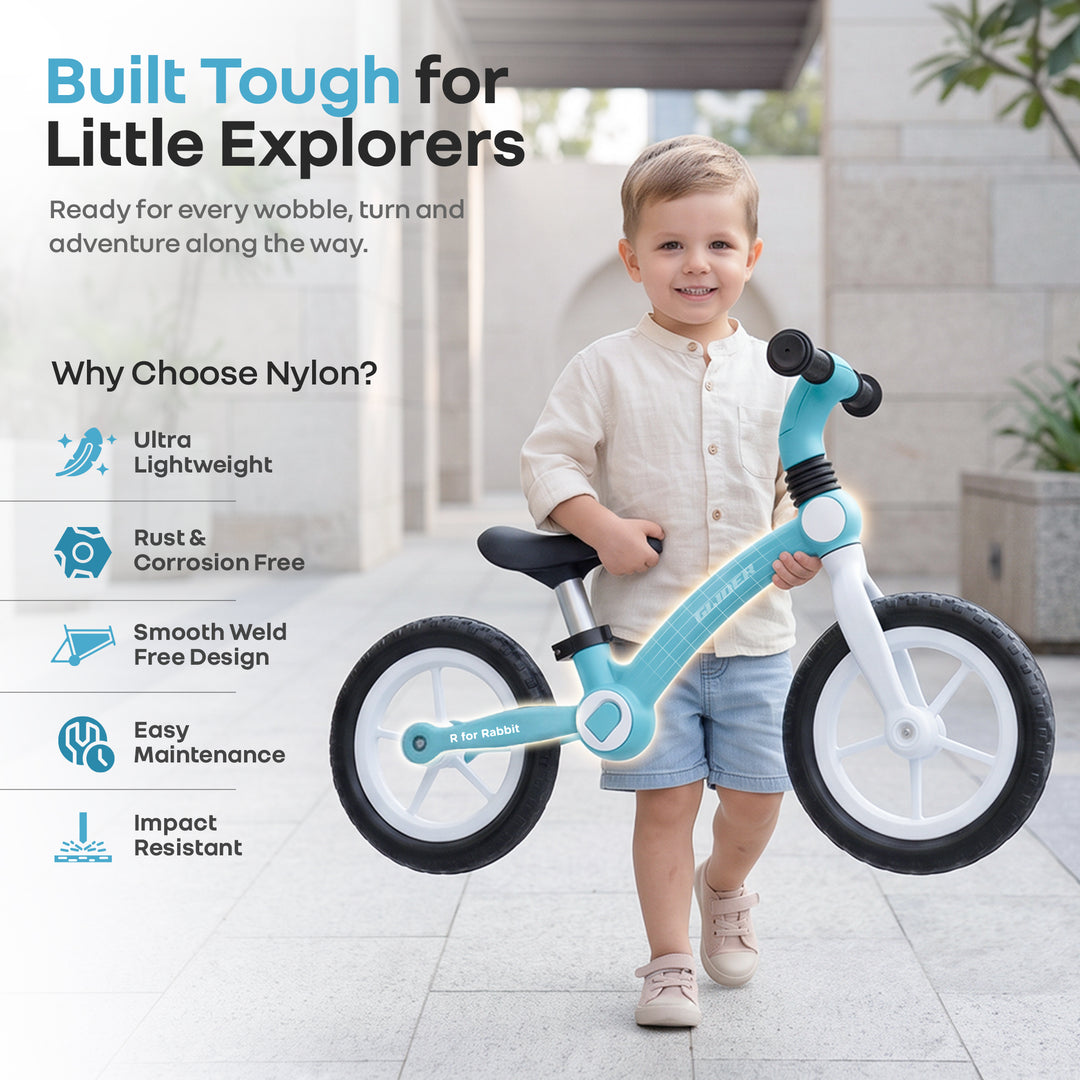 Glider Balance Bike for Kids with Adjustable PU Cushioned Seat, Puncture Proof EVA Wheels & Soft TPE Handles - Lake Blue