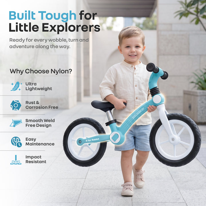 Glider Balance Bike for Kids with Adjustable PU Cushioned Seat, Puncture Proof EVA Wheels & Soft TPE Handles - Lake Blue