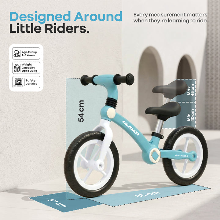 Glider Balance Bike for Kids with Adjustable PU Cushioned Seat, Puncture Proof EVA Wheels & Soft TPE Handles - Lake Blue