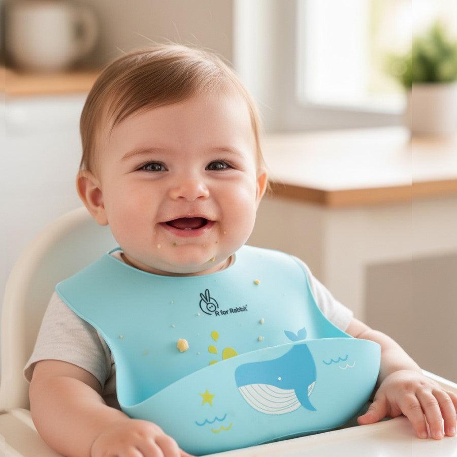Safari Silicone Bib For Baby Comfortable Soft And Built-in Food Pocket - Lake Blue