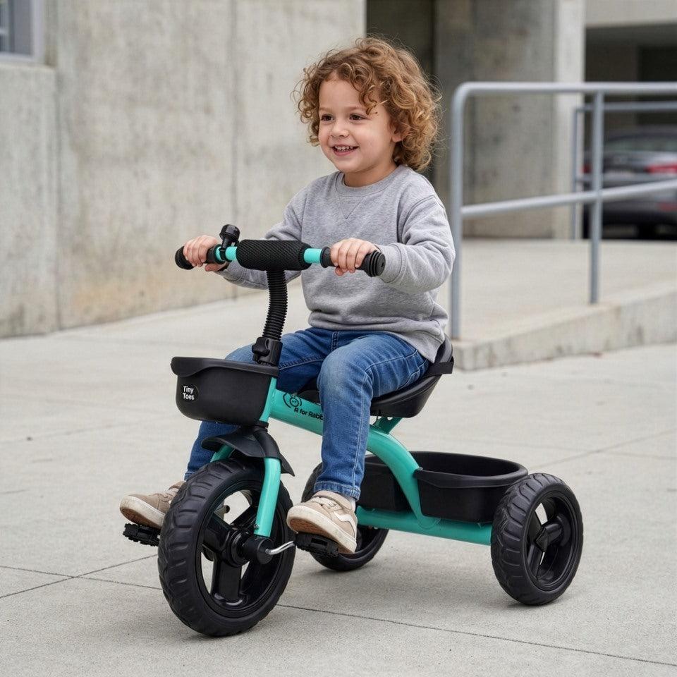 Tiny Toes T10 Ace Tricycle - Front & Back Basket, Seat Belt - Lake Blue