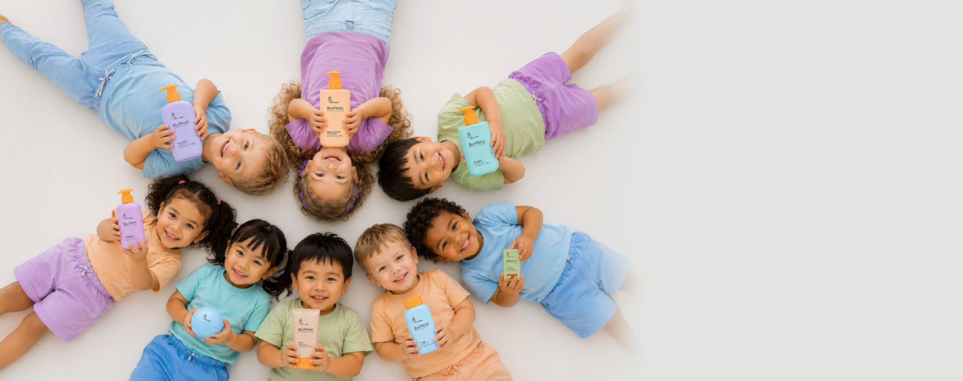 The BioMimic range with happy babies and kids